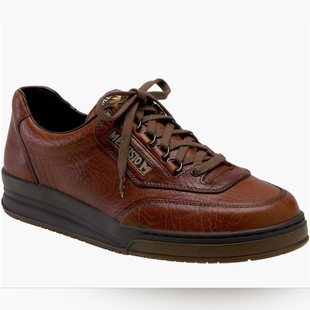 Mephisto Women Match Brown Grain Leather Walking Shoes Sneakers France Size 8 US